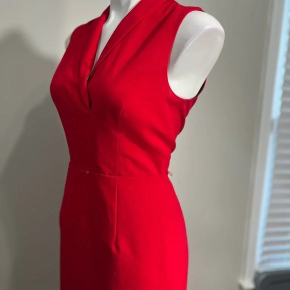 Calvin Klein dress sz 6 Red Sleeveless faux wrap knee length office cocktail - Picture 4 of 6